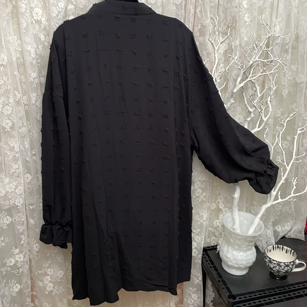 Deep Black Sheer Swiss Dot Kimono Cardigan Blouse - Picture 4 of 9